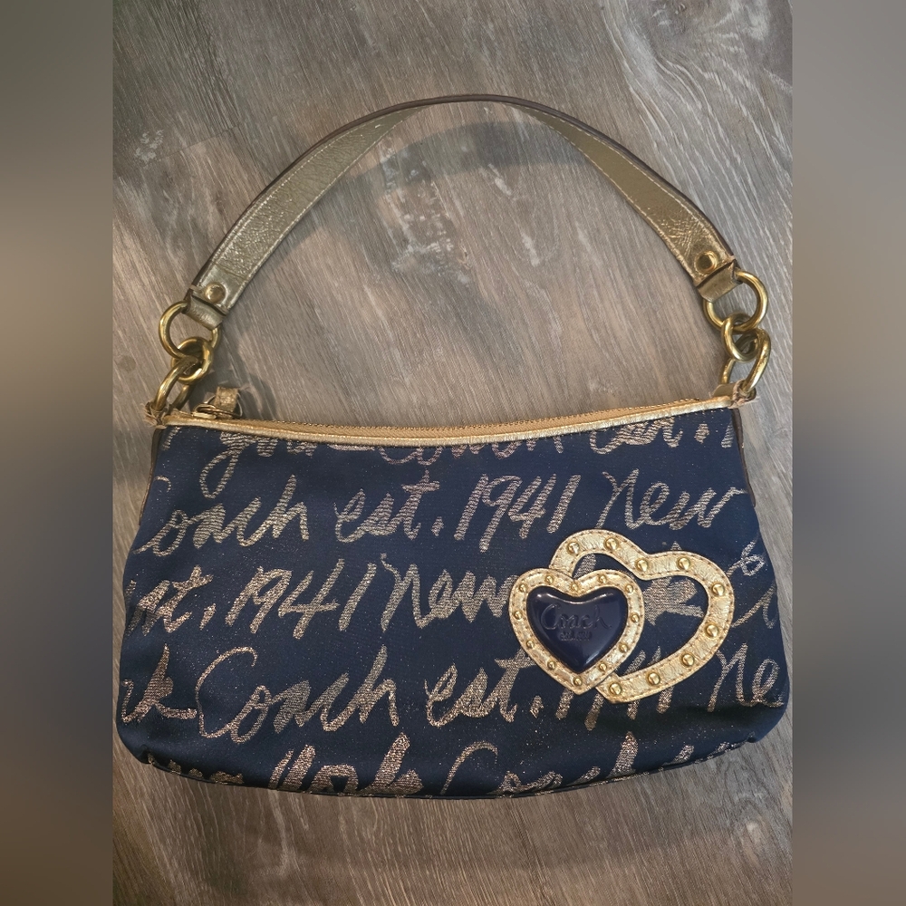 Coach Navy and Gold Wristlet